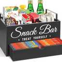 Snack Organizer for Countertop, Wood Pantry Storage Bins with Handles, Snack Bar Organizer for Kitchen, Office, 4 Compartment Food Container Snack Box with Drawer, Pantry Organizer for Chips, Candy