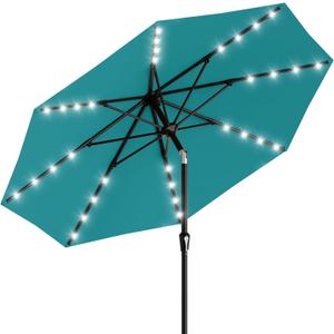 AreShark 9FT Patio Umbrella with Solar Lights, 32 Lighted Pool Umbrella w/Tilt and Crank, Outdoor Market Solar Umbrellas for Garden, Deck, Backyard, Pool and Beach, Lake Blue
