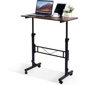Standing Desk Adjustable Height, Mobile Stand Up Desks with Wheels Small Computer Desks Rolling Desk, Portable Laptop Desks Rustic Standing Table Sit Stand Home Office Desks 16"x31.5" Height 27"-43.5"