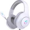 CM7002 Gaming Headset for PS5, PS4, PC, Mac, Switch, Xbox Series, Surround Sound RGB Gaming Headphones with Noise Canceling Microphone, 50MM Dynamic Drivers, 3.5MM Audio Jack, Light White