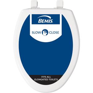 Bemis 7300SLEC Slow Close Toilet Seat, Easy Clean Hinges and Durable Plastic Seat, Made in USA, Elongated, White