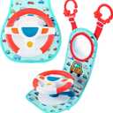 BETTERLINE Baby Car Seat Toy for Infants and Toddlers, Interactive Driving Steering Wheel with Lights, Music and Mirror, Realistic Driving Sounds - Can use for Stroller or Playpen, Adjustable Strap