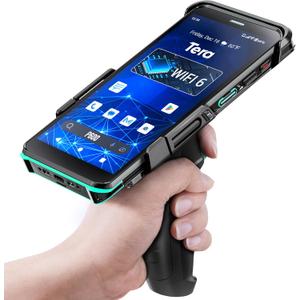 Tera Android 11 Barcode Scanner PDA: with Pistol Grip Wi-Fi 6 Ready Handheld Mobile Computer 6 Full Screen Qualcomm CPU HS7 Scan Engine IP67 Rating 4+64 GB QC 3.0 Fast Charge Inventory Scanner P600 (Black), Code is 1111