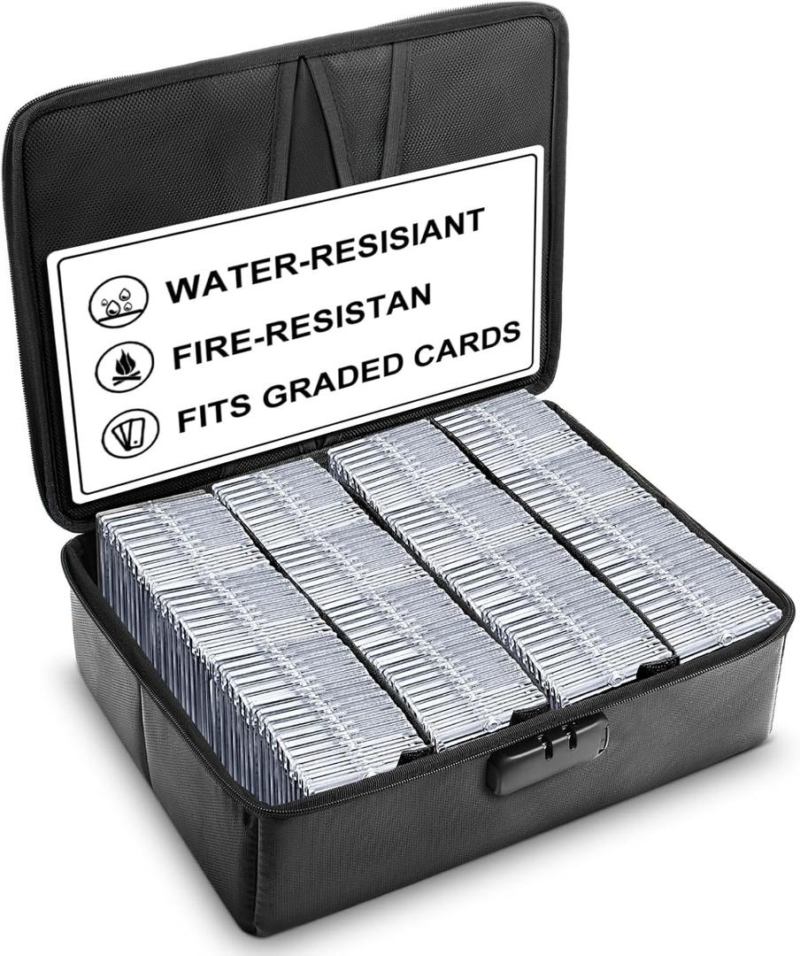 102+ 4 Row Graded Card Storage Box with Combination Lock, Waterproof and 5200f Fireproof Sports Card Case Compatible with PSA, CSG, SGC, TCG