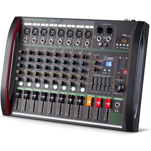 Audio Mixer 8 Channel, Professional Music Sound Mixer Board with 48V Phantom Power, Digital DJ Mixing Console with Reverb USB Port Bluetooth for Recording Karaoke Podcasting