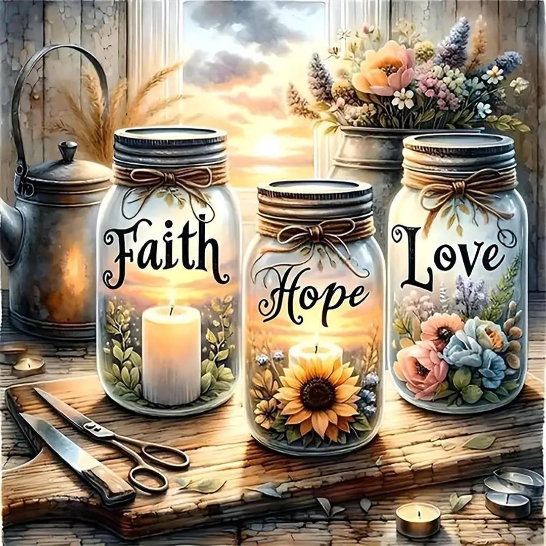 GXGLLPZBY Paint by Number Canvas Kit for Adults- DIY Beginner Easy Paint by Number Kits Faith, Hope, Love Wishing Bottle, Oil Paint by Color Acrylic Painting Home Wall Decor 16x16inch