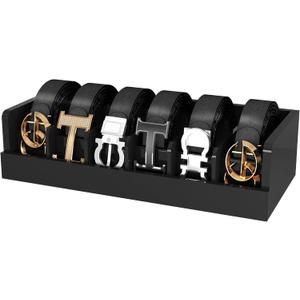 Bamboo Belt Organizer for Closet - 6 Grids Black Bamboo Belt Storage Organizer Racks for Women's Drawer, Belt Display Rack Holder Wall Mount for Men