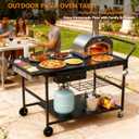 Pizza Oven Table with Topping Station, Outdoor Pizza Oven Cart, Grill Cart Table for Blackstone Griddle, Pizza Prep Station with Storage & Seasoning Tray, for Ninja, Cuisinart, Gozney