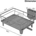 Urackify Dish Drying Rack for Kitchen Counter, Sink Dish Rack with Drainboard 12.2" W x 16.5" L, Large Dish Drainer with Cutlery Holder, Home Countertop Plate Dryer Storage Rack, Gray