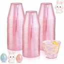 Ciaell 300PCS Clear Pink Plastic Cups - 9 Oz Heavy Duty Plastic Cups - Clear Party Cup Disposable Wine Cup for Parties & Weddings & Party & Easter