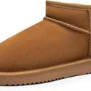 DREAM PAIRS Ankle Winter Mini Boots for Women Genuine Suede Faux Fur Lining Water Resistant Warm Snow Boots Slip On Memory Foam Comfort Booties FuzzyClassic (8.5, Chestnut)