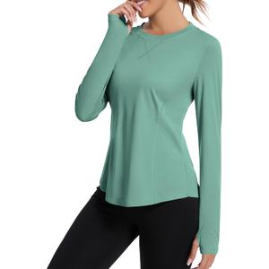 Avoogue Women UPF 80+ UV Shirts Long Sleeve with Thumb Holes Workout Sun Shirt Quick Dry Athletic Hiking Running Tops (Green, M)