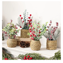 4 Pack Christmas Table Decorations, 9" Small Christmas Tree with Pine Cone Berry, Rustic Handcrafted Straw Weaving Pot Artificial Tree Tabletop Centerpieces for Home Indoor Fireplace Mantel Xmas Decor