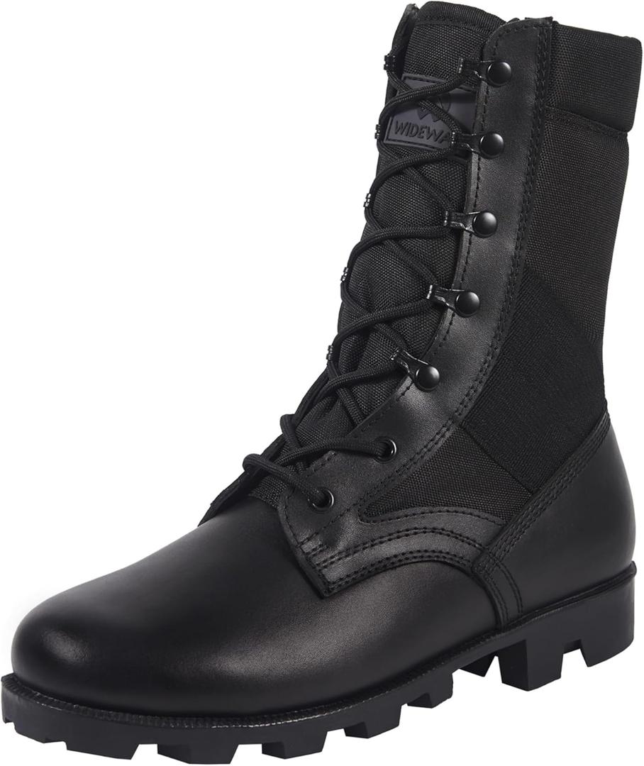 Men's Military Jungle Combat Boots 8 Inch Lightweight Motorcycle Tactical Boot Police Army Botas (10 Wide, Black)