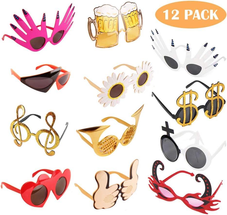 Funny Glasses Party Sunglasses Costume Sunglasses Masks,12 Pack Cool Shaped Funny Party Glasses,Photo Booth Props Eyeglasses