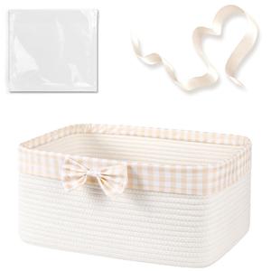 OIASKET Basket for Gifts Empty, Large Gift Basket 13L with Gift Bag and Ribbon, Woven Cotton Basket for Baby Showers, Birthday, Wedding, Mother's Day, 13.58"x10"x5.9", White and Cream