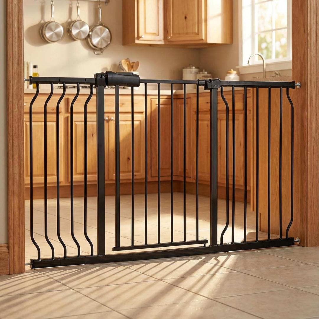 Baby Gates Extra Wide 53-57.5 Inch Large Baby Gate for Stairs Tension Pet Dog Gates Indoor for Doorways No Drilling Pressure Mounted Pet Gates for Kids