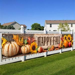 Happy Fall Banner Pumpkins Sunflowers s 118x20 inches Fall Backdrop Decor Autumn Harvest Decor Party Supplies Photo Booth Background Welcome Yard Sign Banner
