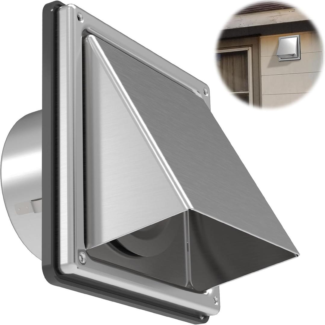 ForoGore 6'' Metal Dryer Vent Cover Outdoor Wall with Rubber Cushioned Non Return Flap, 6 Inch External Extractor Wall Vent, Stainless Steel Outside Dryer Vent Covers for House (6-inch 15cm-1 Pack)