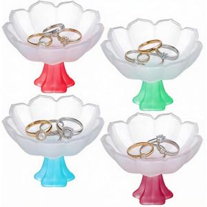 4 Pcs Flower Jewelry Dish Ring Holder Jewelry Tray Plate Bowl for Earrings Rings Necklaces Keys Organizer Room Decor Decorative Tray Trinket Dish Valentines Birthday Gifts for Women Mom