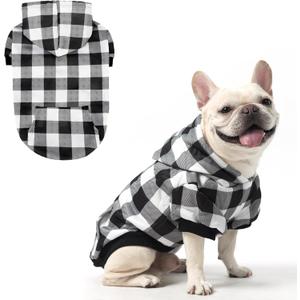 KOOLTAIL Plaid Dog Hoodie Pet Clothes Sweater with Hat and Pocket for Small and Medium Size Dogs, Soft Winter Warm Dog Cold Weather Coat, Fleece Fall Dog Hooded Sweatshirt for Puppy Cats, White S/M