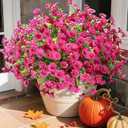 Artificial Flowers Fake Plants for Outdoors Decoration, 12 Bundles Silk Morning Glory with Eucalyptus Realistic UV Resistant Fuchsia Faux Flowers for Outside Planter Yard Patio Garden Home Indoor (Fucshia)