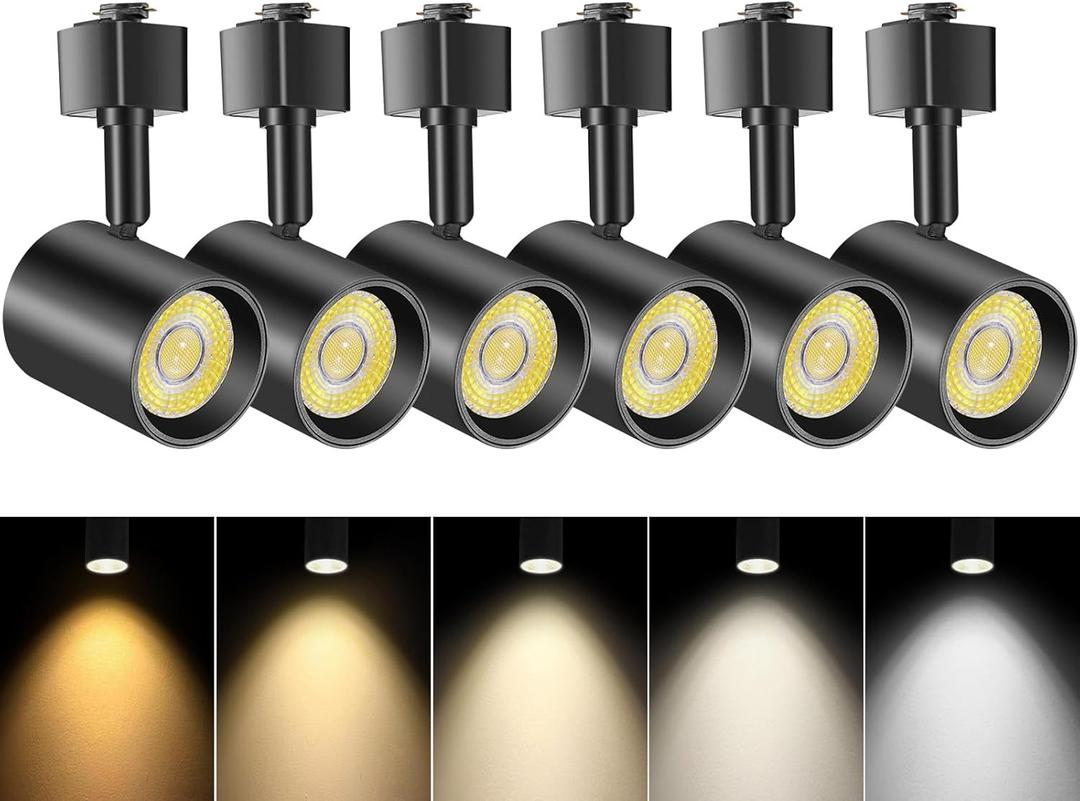 VANoopee 4-Color J Type Track Lighting Heads Dimmable LED Track Light Heads Bright Rail Ceiling Spotlight Fixtures Accent Task, 2700K-6000K, Flicker Free CRI90+ 24° 10W 800lm, Matte Black