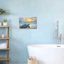 QIXIANG Sea Turtle Bathroom Wall Decor Beach Canvas Painting Art Ocean Lighthouse Picture Coastal Lakeside Cabin Decor Framed(Blue,16L x 24W)