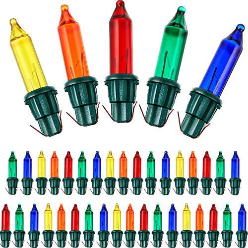 Mudder 60Count 2.5V Christmas 50/100/150/200 Count Mini Incandescent Wire String Lights Replacement Bulbs Indoor/Outdoor Christmas Lights Decor for Home Xmas Tree (Green Base with Colorful Bulb)