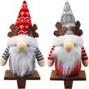 2 Pack Christmas Gnome Stocking Holders, 11 Inches Plush Elk Gnomes Figurines Hanging Hooks for Stockings, Metal Stocking Hangers for Fireplace, Mantle, Shelves Christmas Decorations