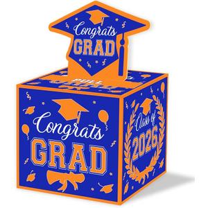 ChillHui 2026 Graduation Money Gifts Pull Box for Cash, Blue and Orange Class of 2026 Graduation Money Holder for Grad Party