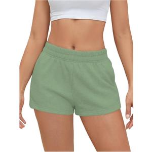 SOLY HUX Women's Sweat Shorts Casual Summer Elastic High Waist Running Lounge Shorts with Pockets (Green, XS)