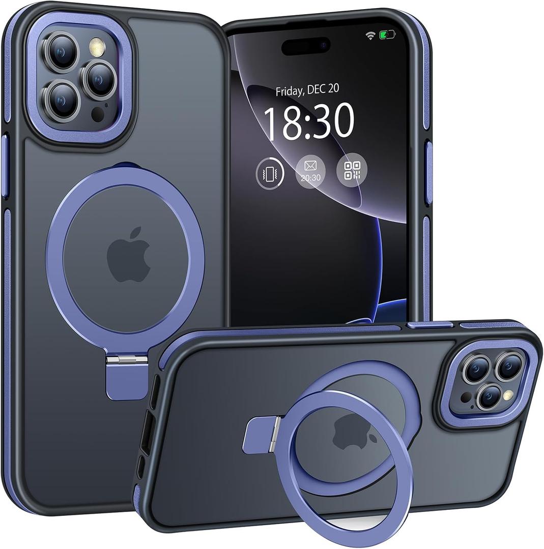 Magnetic Case for iPhone 16 Pro Max, with Invisible Ring Stand, Military Drop Protection, Shockproof Anti-Fingerprint Matte Protective Cover for iPhone 16 Pro Max, Blue