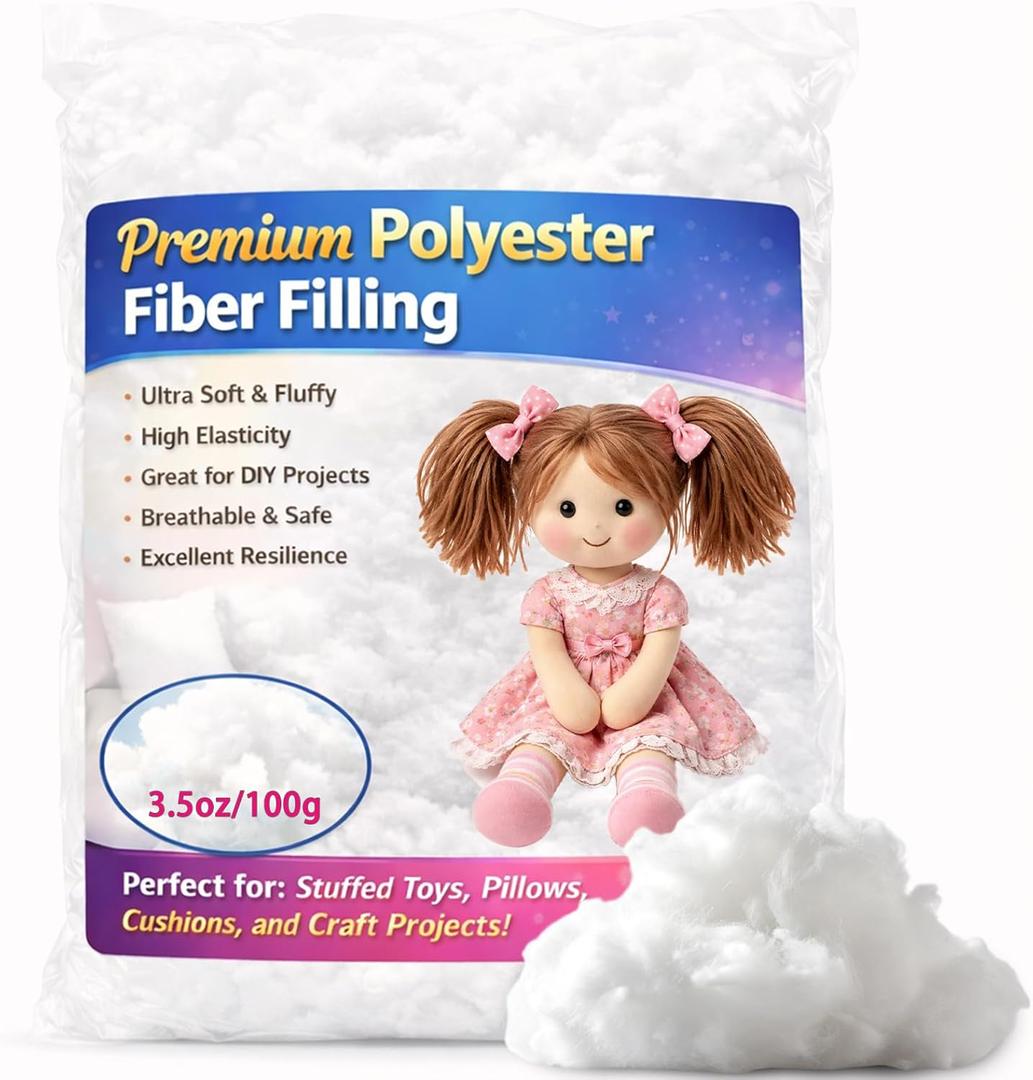 Welacer Polyfill Stuffing 3.5oz/100g, Premium Polyester Fiber Fill for Stuffed Animals, Crochet Toys & DIY Crafts, High Resilience Fiberfill Stuffing for Small Projects, Machine Washable