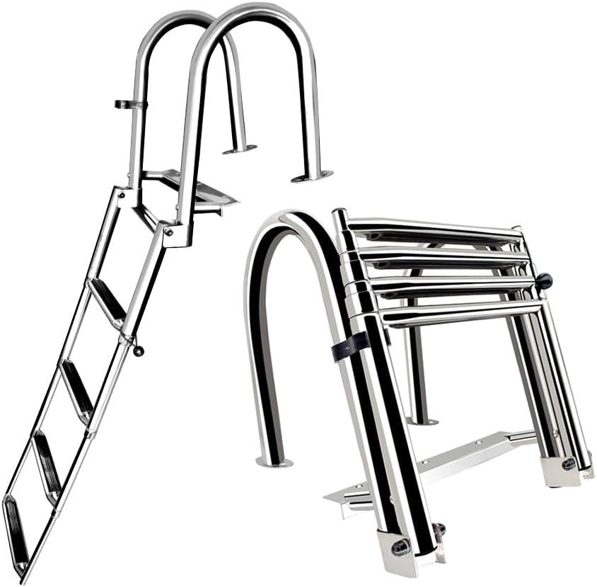 Stainless Steel 4 Step Folding Marine Ladder Heavy Duty Telescoping Ladder for Boat Yacht Dock