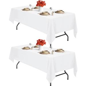 IVAPUPU 2PCS White Table Cloth for Rectangle Table - 60 x 102 Inch Tablecloths Rectangular Cloths Waterproof Washable Wrinkle Resistant for 6 FT Tables Wedding Cocktail Party