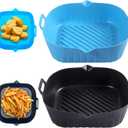 Square Silicone Air Fryer Liners 2 Pack, Heavyweight and thickened 7 Inch Air Fryer Liners,Reusable Silicone Basket, Air Fryer Accessories(Black&Blue)