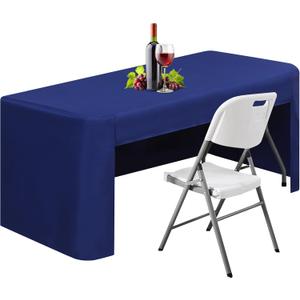 24 x 48 inch Rectangle Fitted Open Back Tablecloth for 4 FT Folding Table Washable Polyester Table Cover for Trade Show Wedding Party Picnic Outdoor Events Navy Blue