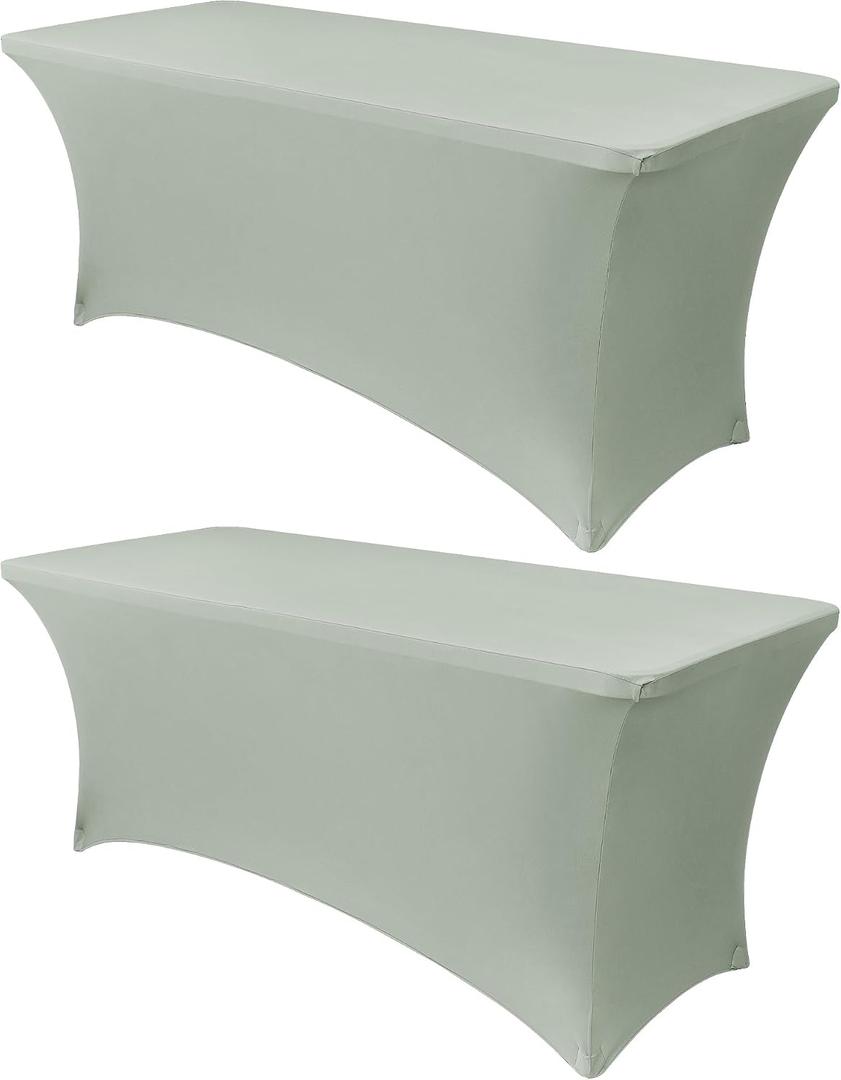 Obstal 2PC Sage Green Tablecloth - 6ft Rectangle Spandex Table Cover for Party, Events, Banquets & Weddings, Machine Washble, 6 Ft | 2 Pack