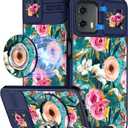 Buleens for Moto G 5G 2024 Case 6.6 Inch - with Ring Stand & Camera Cover Aesthetic Cute Designed for Women Girls Girly Pretty Kawaii Flower Phone Case for Motorola G 5G 2024 Compatible with Magsafe (Lake Blue Flowers)