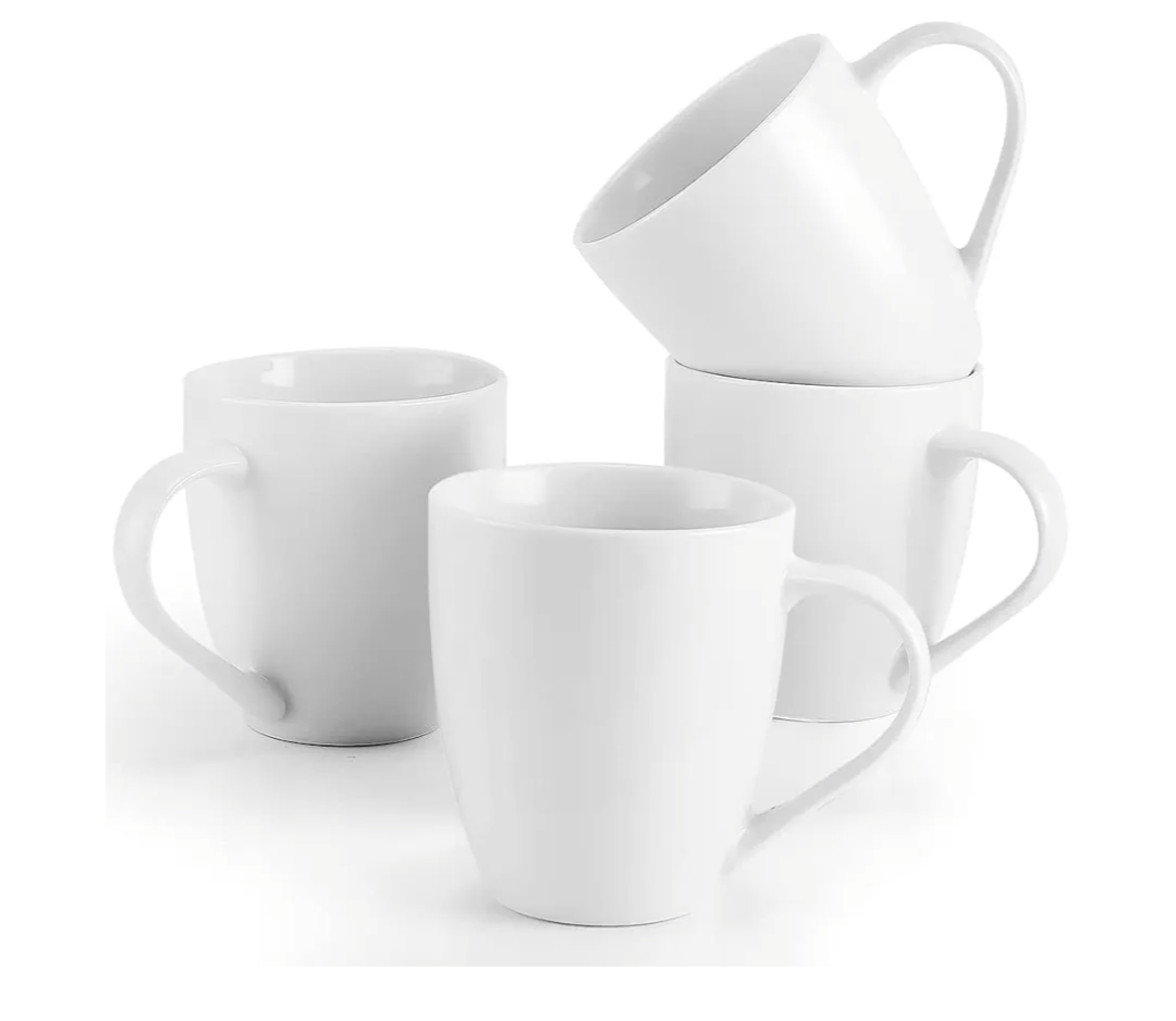 Mfacoy White Coffee Mugs Set of 4, 16 Ounce Mug with Handles, Ceramic Coffee Cups, Porcelain Mugs Sets, Large Coffee Mugs for Coffee, Tea, Hot Cocoa, Milk, Microwave and Dishwasher Safe
