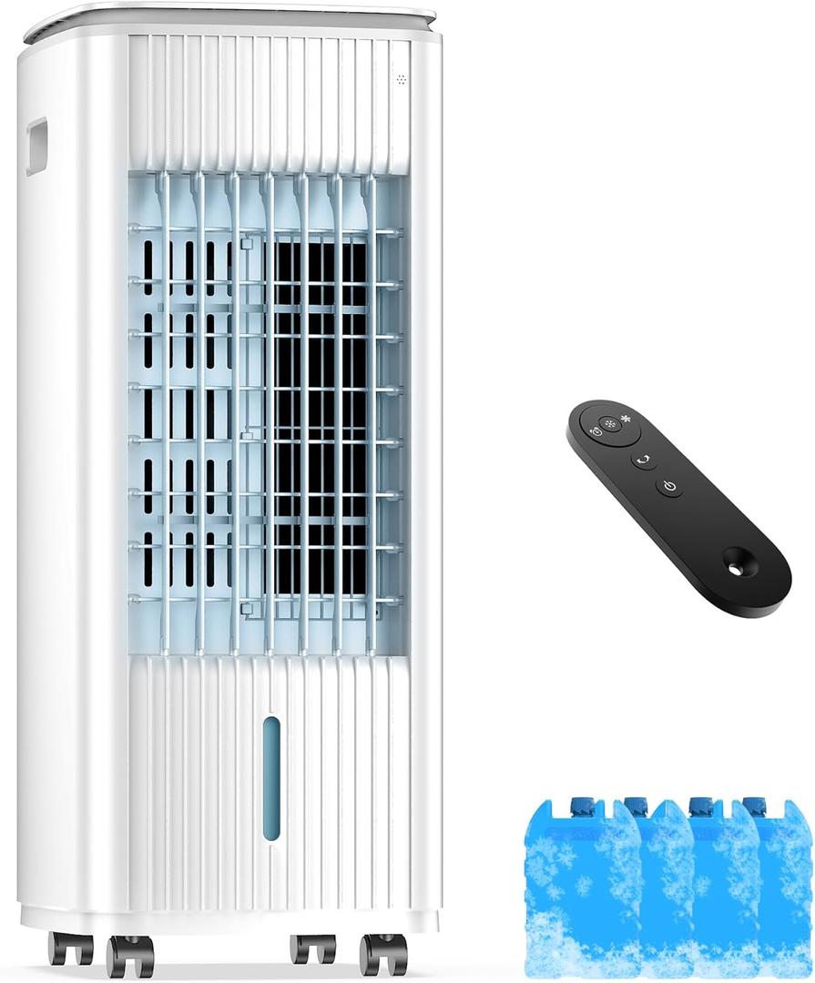 Portable Air Conditioners, 3-IN-1 Evaporative Air Cooler w/ 4 Ice Packs, 3L Water Tank for Cooling, 7H Timer for Auto-Off, Swamp Coolers with 70° Oscillation, Portable Ac Unit for Room Bedroom, White