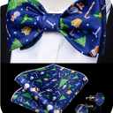 DiBanGu Christmas Bow Ties for Men Novelty Festival Mens Self Tie Bow Tie and Pocket Square Cufflinks Set Xmas Holiday