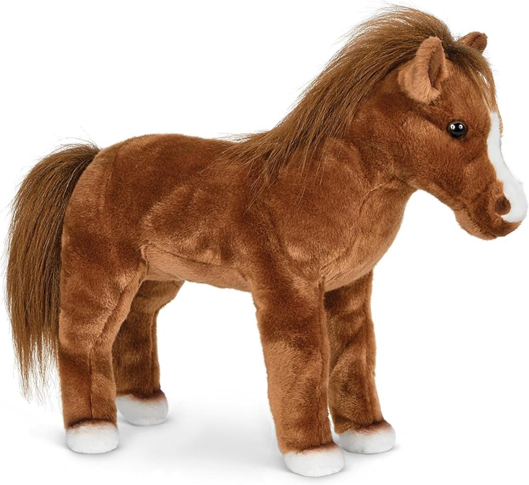 Bearington Blaze Plush Horse Stuffed Animal - 13.5" Realistic Stuffed Horses Plush Toys with Soft Brown Fur and White Hooves - Lifelike Cuddly Horse Plushies Gift for Kids, Toddlers and Animal Lovers