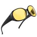 SODQW Night Vision Glasses for Women,Polarized Yellow Anti Glare Glasses with Diamond Accents for Night Driving (A03- Black/Yellow)