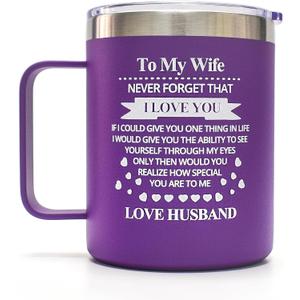 Engraved Gifts for Wife, Wife Birthday Gift Ideas 14 OZ Purple Insulated Coffee Mug/Tumbler with Lid and Straw I LOVE YOU Anniversary Birthday Gifts for Wife from Husband