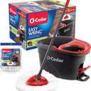 O-Cedar Easywring Microfiber Spin Mop & Bucket Floor Cleaning System with 1 Extra Refill,Red / Gray