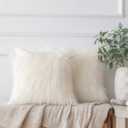 Ashler HOME DECO Pack of 2 Decorative Luxury Style Beige-White Faux Fur Throw Pillow Case Cushion Cover 18 x 18 Inches 45 x 45 cm