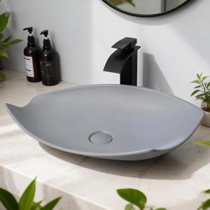 21 Inch Modern Grey Vessel Sink with Drain Stone Resin Bathroom Sink Bowl Small Vessel Sink Above Counter Sink Rectangular