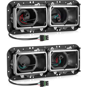 PARTSam Headlight Housing Base with H4 Plugs Wire Harnesses Stainless Steel Bezel Replacement for Kenworth T600 T800 W900, Peterbilt 379, Western Star 4900, Freightliner FLD Driver & Passenger Side